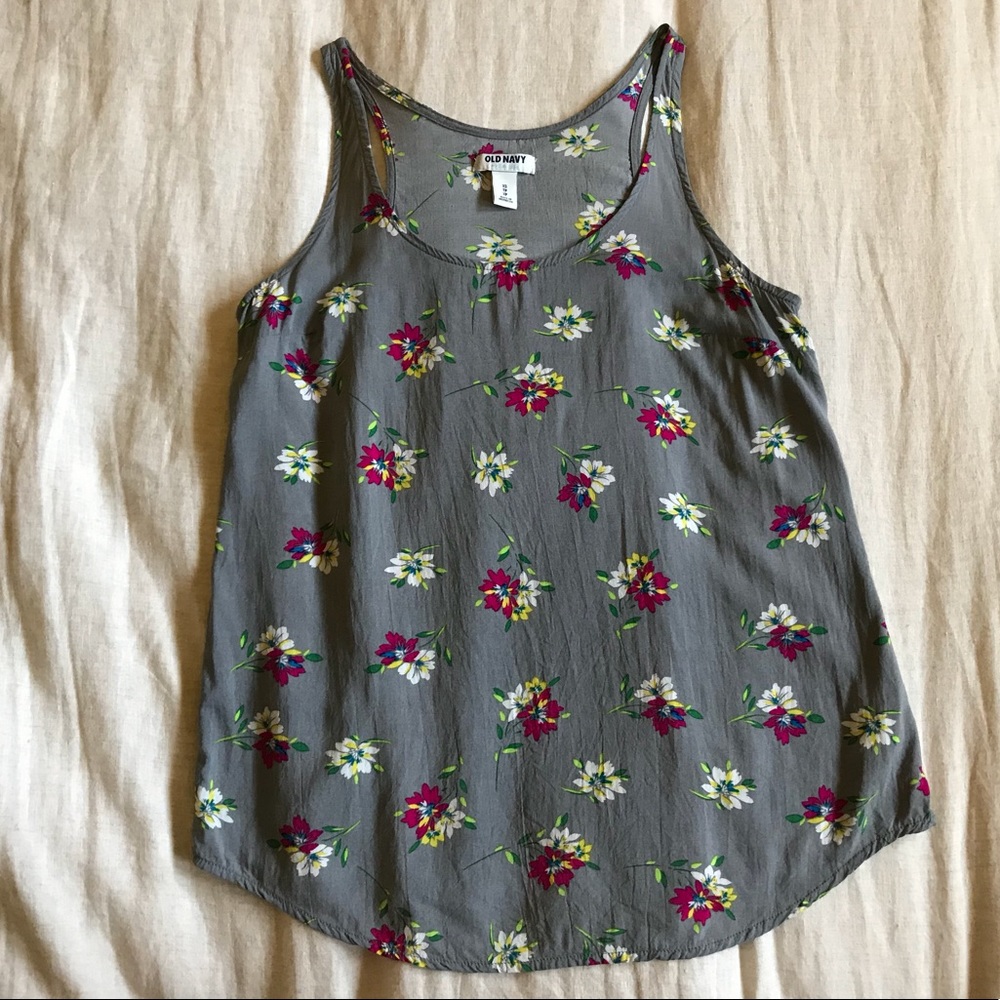 Old navy tank top blouse gray with floral print XS